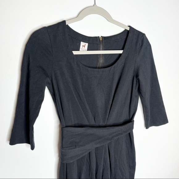 Peruvian Connection Pima Cotton Stretch Sash Black Midi Knee Length Dress Sz XS - Picture 4 of 11